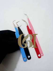 Pinzas para extensiones de pestañas 45/90/Curve Slim Long/Boot, rojas/azules/blancas, de metal, con punta de fibra de precisión, antimagnéticas, antiestáticas, de 10 mm - Product Image 1