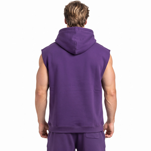 Rhinestone Printed Men <b>Sleeveless</b> <b>Hoodie</b> Front Pocket Pullover <b>Hoodie</b> Heavyweight Cotton Fleece Men Hooded Sweatshirt - Product Image 2