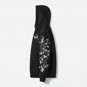 Sudadera con Capucha para Hombre, 100% Algodón, 280g, con Bordado Floral y Diseño de Pájaro, Corte Regular, Estilo Casual para Otoño - Product Image 3