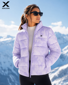 X Sports City Women's Sublimated & <b>Patterned</b> Puffer Stand Collar Winter <b>Quilted</b> <b>Jacket</b> High Quality Zipper Closure Solid Color - Product Image 3