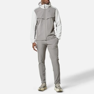 <b>Men's</b> Gray <b>White</b> Color Block Hooded Tracksuit Full Sleeve Zipper Sporty <b>Jogger</b> Pants With Side Pockets Autumn Casual Wear - Product Image 4