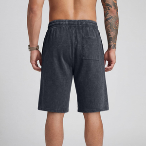 Men Acid Wash Vintage Distressed Lightweight Shorts Custom Logo and Design Drawstring Cotton Casual Gym Streetwear Shorts - Product Image 2
