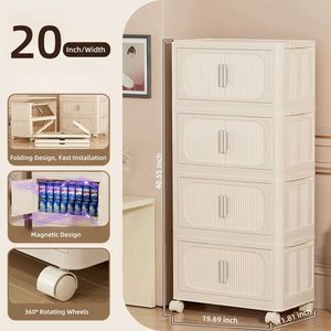 Armadio Pieghevole Laterale Bianco Crema da 50 cm, 4 Ripiani, 103 cm x 30 cm, Cassettiera Pieghevole in Plastica con Cassetti per Stoccaggio - Product Image 2