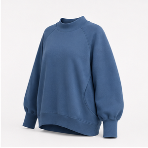 เสื้อสเวตเชิ้ตคอกลมโอเวอร์ไซส์สีน้ำเงินเหล็กสำหรับผู้หญิง แขนทรงบอลลูน ชายเสื้อสูงต่ำ รุ่น WSS-0050 - Product Image 3