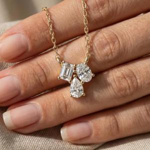 Heart Pear & Oval Cut Diamond Toi Et Moi <b>Pendant</b> <b>Solid</b> <b>Gold</b> Romantic Necklace Luxury Bridal Jewelry Elegant <b>Pendant</b> Gift For Her - Product Image 1