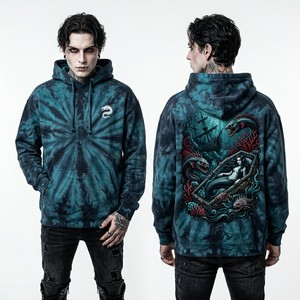 Sudadera con capucha personalizada para hombre, color granate con lavado ácido, de peso pesado, estilo streetwear, de forro polar, con gráfico gótico de espejo Memento Mori - Product Image 3