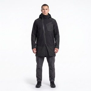 Parka technique imperméable en nylon pour homme avec fermeture éclair asymétrique et capuche, veste de pluie technique d'extérieur, fabricant OEM - Product Image 1