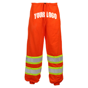 Pantalon de travail orange haute visibilité avec bandes réfléchissantes, uniforme de sécurité pour hommes, logo personnalisé imprimé, matière polyester - Product Image 1