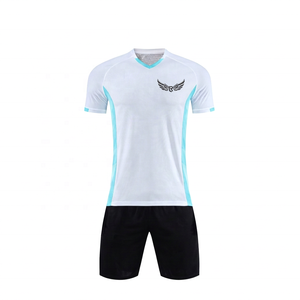 Camiseta de Fútbol Blanca para Hombre con Detalles Azules, Cuello en V, Manga Corta, Poliéster que Absorbe la Humedad, Corte Atlético, Ropa Deportiva para Adultos - Product Image 1