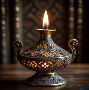 Lámpara de aceite Akhand Jyoti de vidrio y latón estilo vintage con base ornamental, disponible a precios de mayorista. - Product Image 6
