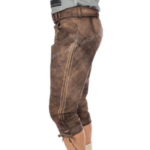 Pantalones bávaros de cuero genuino de vaca hasta la rodilla para hombre con bordados encantadores. - Product Image 4