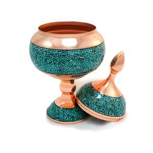 Sucrier de luxe peint à la main blanc et cuivre avec couvercle, pot à bonbons décoratif sur piédestal floral, vaisselle haut de gamme pour présentation en restaurant - Product Image 4