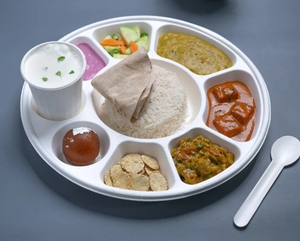 Assiette à déjeuner compostable en bagasse, 9 compartiments, plateau rond pour repas, assiette de service alimentaire biodégradable pour repas à plusieurs plats - Product Image 2