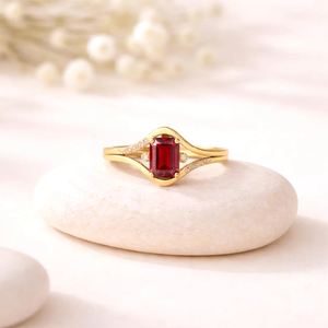 <b>Emerald</b> Cut Red Garnet <b>Ring</b> Split Shank January Birthstone <b>Ring</b> Natural Red Gemstone Statement <b>Ring</b> 925 Sterling <b>Silver</b> Gold - Product Image 4