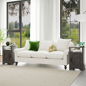 Farmhouse-Style Rustic Wooden Nightstand <b>Tall</b> Bedside <b>Table</b> with Electrical Outlets and Charging Station 2 Sets - Product Image 4