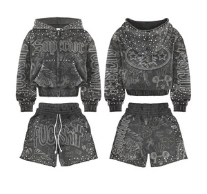 Conjunto Deportivo de 2 Piezas TAHAD Personalizado con Estampado de Leopardo y Pedrería, Chaqueta Corta con Cierre y Cuello Camisero y Pantalones Cortos Tipo Biker - Product Image 5