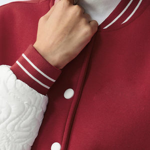 Veste universitaire pour femme, style le plus récent, rouge et blanc contrastés, manches longues, col rabattu, longueur courte, pour l'automne - Product Image 6