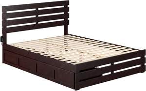 Nordic Haven Espresso Cama de madera con estribo y 2 cajones Panel de diseño tradicional Estilo de madera - Product Image 4