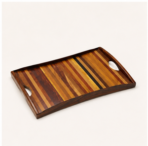 Bandeja de Servir de Madera Exótica Hecha a Mano, Estilo Moderno de Mediados de Siglo, con Diseño de Mosaico y Asas Integradas, para Hogares de Lujo - Product Image 1