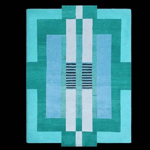 Alfombra Geométrica de Lana Verde Abstracta, Alfombra Moderna Hecha a Mano, Alfombra Contemporánea, Alfombra Artística Suave para Sala de Estar, Dormitorio, Decoración de Piso - Product Image 5