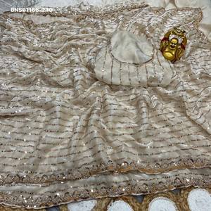 Sari de seda espacial de alta calidad con bordado Cutdana y trabajo de cuentas doradas, conjunto de sari y blusa, proveedor de la India, suministro al por mayor - Product Image 4