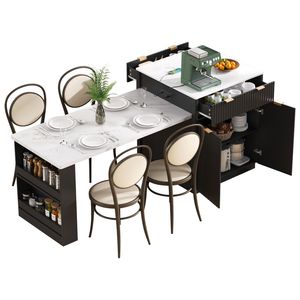 Isola da Cucina Scanalata K K da 209,8 cm con Tavolo da Pranzo Estensibile per 4-6 Persone, Presa di Corrente Inclusa - Carrelli e Accessori da Cucina - Product Image 1