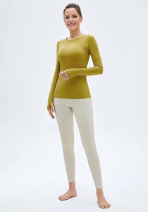 Haut de yoga à manches longues sans coutures, coupe ajustée, respirant, idéal pour le sport et la course, t-shirt de compression lavé, ensemble. - Product Image 2