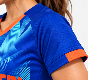 Wholesale Custom Womens Soccer Uniforms Royal Blue <b>Orange</b> Football Jersey <b>Shorts</b> Set Personalized Ladies Team Kits - Product Image 5