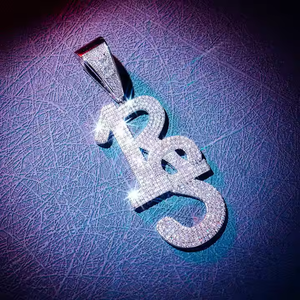 Pendentif lettre RS serti de diamants, moissanite taille brillant ronde, micro-incrustation, bijoux hip-hop unisexe - Product Image 6