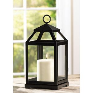 Lanterne à bougie en métal de style industriel avec fenêtres en verre, parfaite pour les arrangements d'éclairage décoratifs modernes pour la maison - Product Image 4