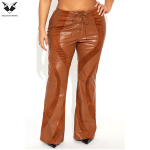 <span class=keywords><strong>Pantaloni</strong></span> da Donna Vintage in <span class=keywords><strong>Pelle</strong></span> PU Marrone Chiaro a Vita Alta con Pannelli Patchwork, Stile Western Sexy per Streetwear e Clubwear - Product Image 3