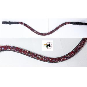 Correa de frente para caballo de cuero plano delgado con cristales de roca, cambio rápido sin herramientas, sistema de gancho y bucle seguro, accesorio para brida. - Product Image 1