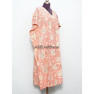 Caftán Maxi de Algodón para Mujer, Cuello en V, Sin Mangas, Ecológico, Ajustado, Estampado Floral, con Recortes, Lavable, para Uso Diario - Product Image 4