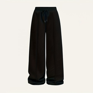 Pantalon large noir pour homme, taille élastique avec cordon de serrage, décontracté, respirant, en polyester tricoté, pour l'automne - Product Image 1