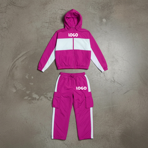 Custom Women's Nylon Regular Hooded Windbreaker Solid <b>Mesh</b> Color Block 2-Piece Winter Tracksuit Waterproof Breathable - Product Image 6