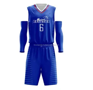 Ademende Basketbaluniformen Voor Mannen Wedstrijd Oefenen Basketbal Uniform Set Blauwe Basket Bal Truien Blauw Rood En Wit Korte Broek