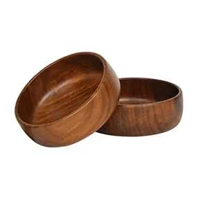 Modern Straight Edge Solid Wood Salad Bowl Flat Bottom Wooden Fruit Serving Basin Minimalist Kitchenware - Product Image 3