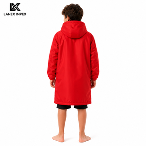 Custom Kids Waterproof Swim Parka Jacket with Hood | Windproof Fleece Lined Changing Robe Long <b>Coat</b> for Swimming Surfing & <b>Beach</b> - Product Image 4