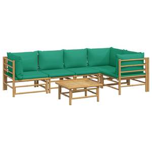 Set Lounge da Giardino in Bambù Naturale con Cuscini in Poliestere Verde - Product Image 3