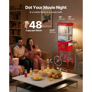Macchina per Popcorn Commerciale in Acciaio Inox da 8oz, Stile Cinema, 48 Tazze per Batch, Carrello per Popcorn 800W - Product Image 1