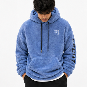 Sweat-shirt à capuche en molleton de coton pour homme, brodé sur mesure, style sport, doux et moelleux, chaud, en sherpa, avec poche avant, décontracté, streetwear - Product Image 5
