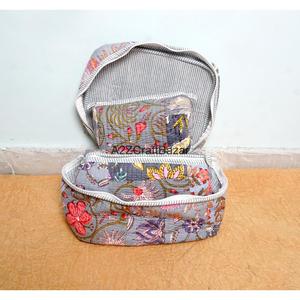 Ensemble de trousses de maquillage écologiques en coton durable, légères, réutilisables, avec fermeture éclair, petites, rayées, pour voyage - Product Image 3