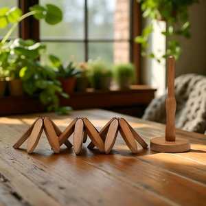 Premium Quality Wooden Tree <b>Trivet</b> Coaster Foldable Hot Dish Stand Natural Wood Kitchen Table Protector - Product Image 2