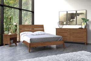 Lit plateforme moderne en bois d'acacia massif avec tête de lit à fentes |   Fabricant de lits king-size et queen-size en bois de teck et mangue naturels - Product Image 6
