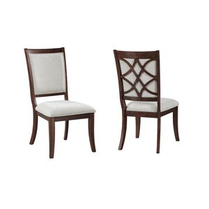Traditional 2-Piece Dining Side <b>Chairs</b> Set Cherry Finish Wooden Beige <b>Upholstered</b> Seat Formal Dining Room Furniture - Product Image 1