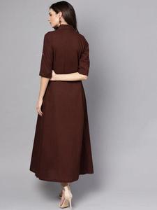 Vestido Midi de Lino Marrón Estilo Boho para Mujer, Vestido Camisero de Media Manga con Botones, Cuello con Solapa, Corte Holgado, Informal, para Verano - Product Image 4