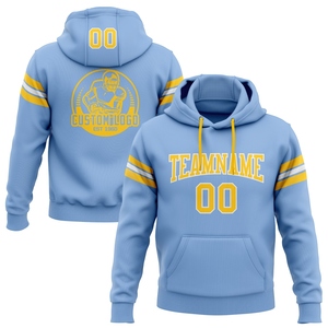 Sweat-shirt à capuche de football bleu clair et or-blanc, nouveau design, personnalisé et cousu sur mesure, vente en gros directe pour l'industrie - Product Image 1
