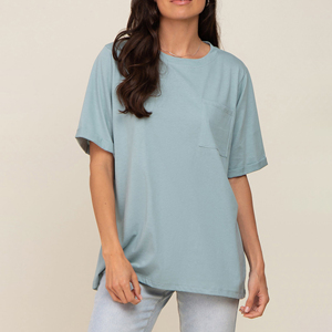 เสื้อยืดผู้หญิงไซส์ใหญ่ ผ้าถักเนื้อแน่น สำหรับฤดูร้อน แฟชั่นลำลอง คอกลม แขนสั้น ทรงครอป มีกระเป๋าหน้า เสื้อยืดตัวสั้นพิเศษ - Product Image 5