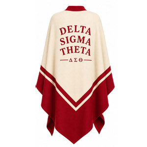 Cape en laine pour femmes Delta Sigma Theta, brodée de lettres grecques, rouge et crème, style long, à porter toute l'année - Product Image 3
