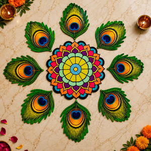 Handcrafted Wooden Peacock <b>Elephant</b> Lotus Rangoli Kit Traditional Indian Festival Diwali <b>Decor</b> Multi-piece Wedding Sangit <b>Decor</b> - Product Image 4
